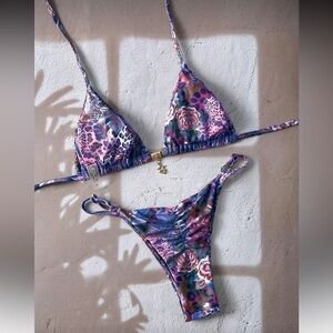 Purple Floral Triangle Bikini Set